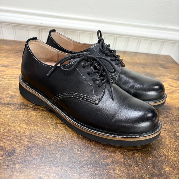 Taos Size 7.5 Work It Oxford Shoes Chunky Sole Black Leather Retro Classic - Picture 1 of 15